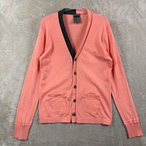 JC Rags Mens Coral Pink Cotton Button Front Cardigan Sweater Contrast Trim L